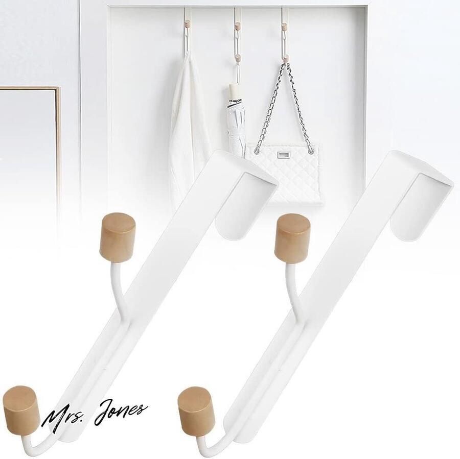 Mrs. Jones Over de deur haak hanger 2 stuks metalen deurhaken kapstok stevige metalen overdeur houten haken over deur hanger handdoek haken organizer rek voor opknoping jassen hoeden gewaden handdoeken