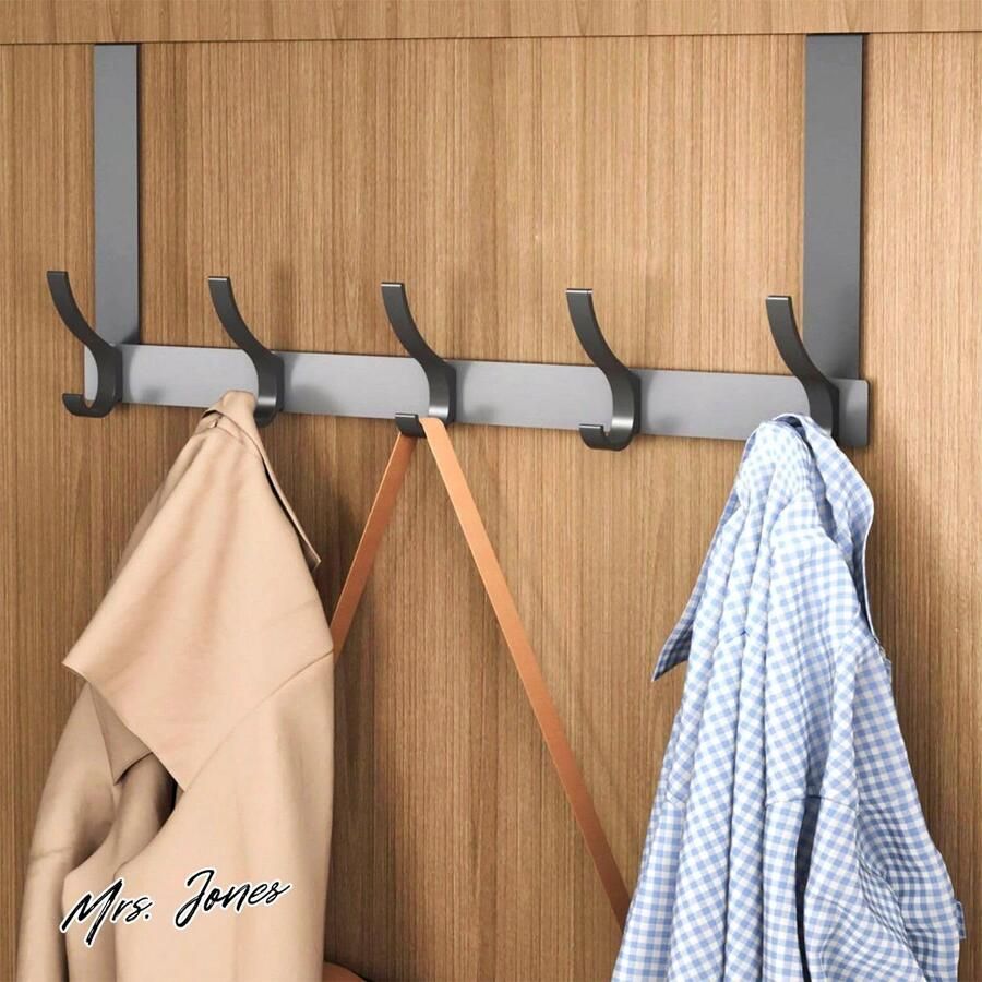 Mrs. Jones Over de deurhaak zware kleerhaken voor boven de deur met dubbele haak ontwerp geen geboord over de deur kapstok slaapkamer opknoping kleding jassen handdoeken tassen