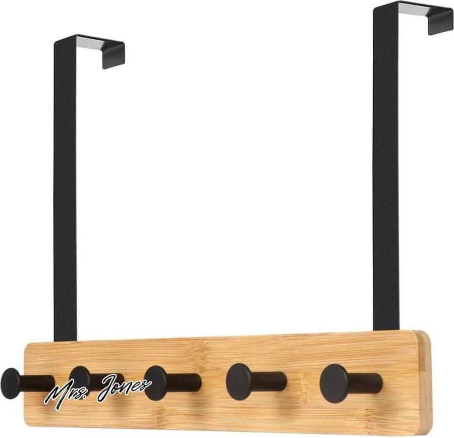 Mrs. Jones Over Door Hanger met 5 Mentale Haken Badkamer Haaklijst voor Kleding Handdoek Tassen Sjaals (Houtkleur)