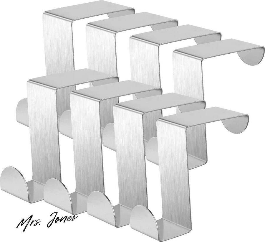 Mrs. Jones Overdeurhaken zware deurhangers 8 stuks roestvrijstalen kapstokhaken wandmontage slaapkamer badkamer jas handdoek tas badjas organiserrek