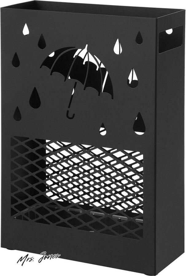 Mrs. Jones Paraplubak metaal rechthoekig afneembare wateropvangbak 4 haken uitsnijding ontwerp gang kantoor zwart LUC004B01