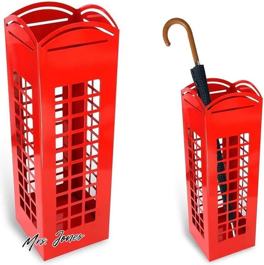 Mrs. Jones Paraplustandaard in ijzer met London telefooncabine vorm vierkant rood 49 x 155 cm Paraplubak Paraplustandaard rood