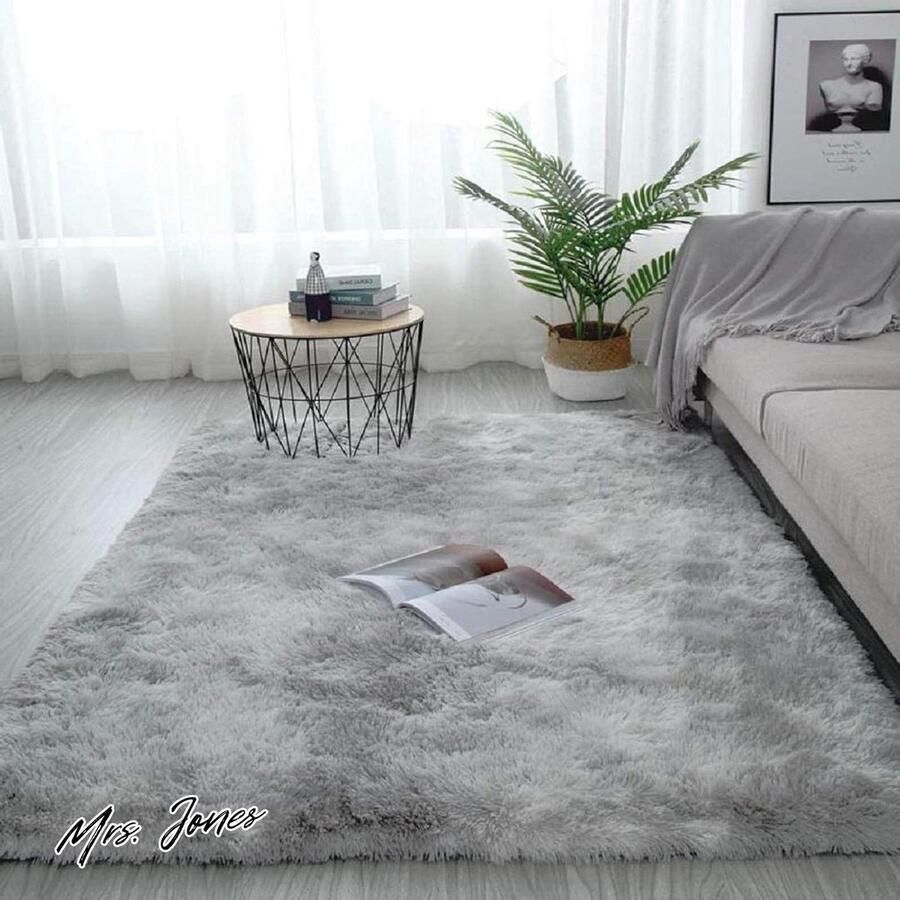 Mrs. Jones Pauwer pluche pluizige tapijten zijdezachte bonttapijten moderne pluche pluizige tapijten voor binnen antislip speelmat voor slaapkamer woonkamer vloertapijt mat (lichtgrijs 80 x 160 cm)