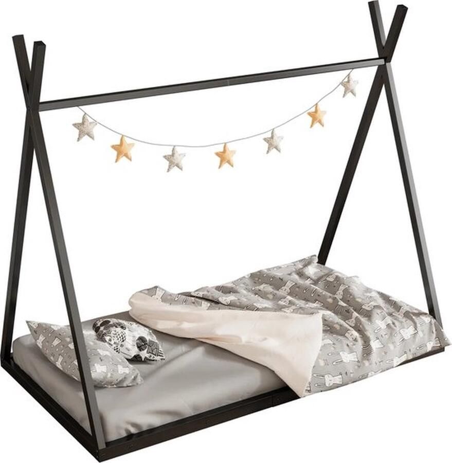 Mrs. Jones Peuterbed Uniek Design Stabiel IJzeren Frame 90x200 Zwart