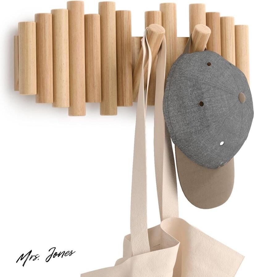 Mrs. Jones Picket Rail Hook wandkapstok met 5 haken Naturel houten kapstokrek