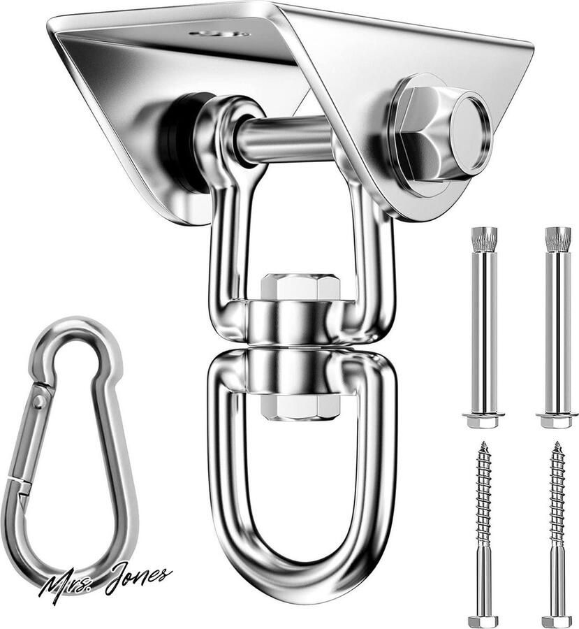 Mrs. Jones Plafondhaak zware belasting roestvrij staal capaciteit 450 kg 360 graden draaibaar ophanging schommelhaak met schroef hangstoel ophangen houten balken betonnen plafond