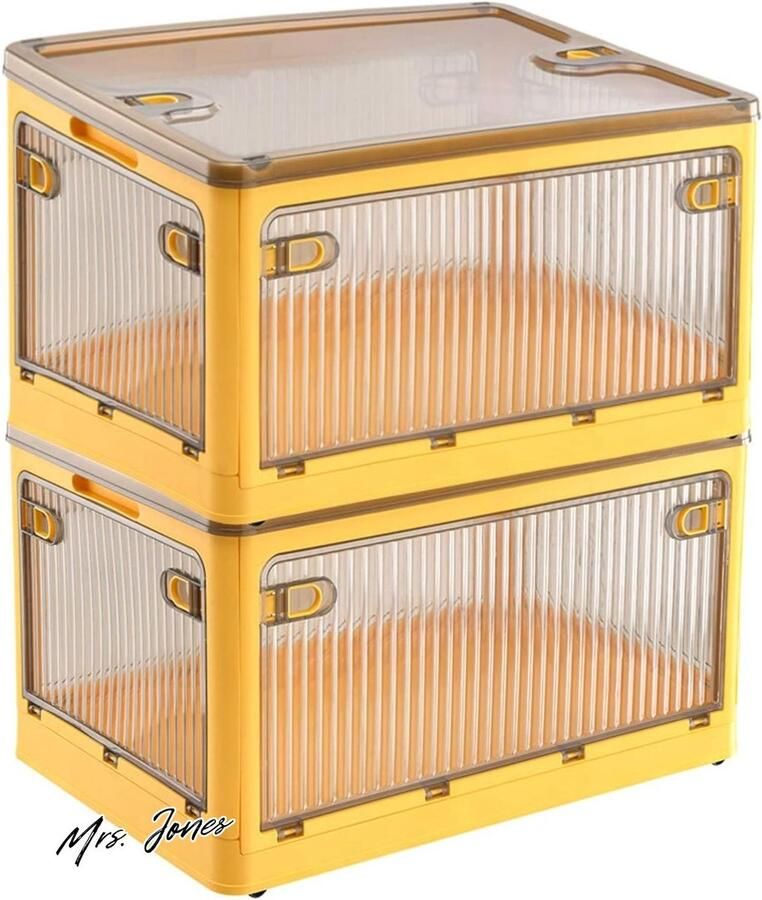 Mrs. Jones 2 stuks 28L plastic opbergbakken met wielen vijf deuren stapelbaar speelgoed organizer container vuilnisbak voor organisatie opbergkast (geel)