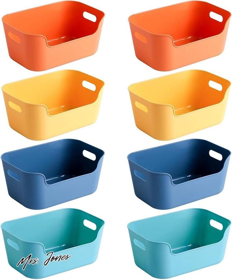 Mrs. Jones Plastic Opbergmand Stapelbare Organizer Rechthoekige Opbergmand Voor Kast Badkamer Kleding 8 stuks (4 kleuren 155 x 105 x 6 cm)