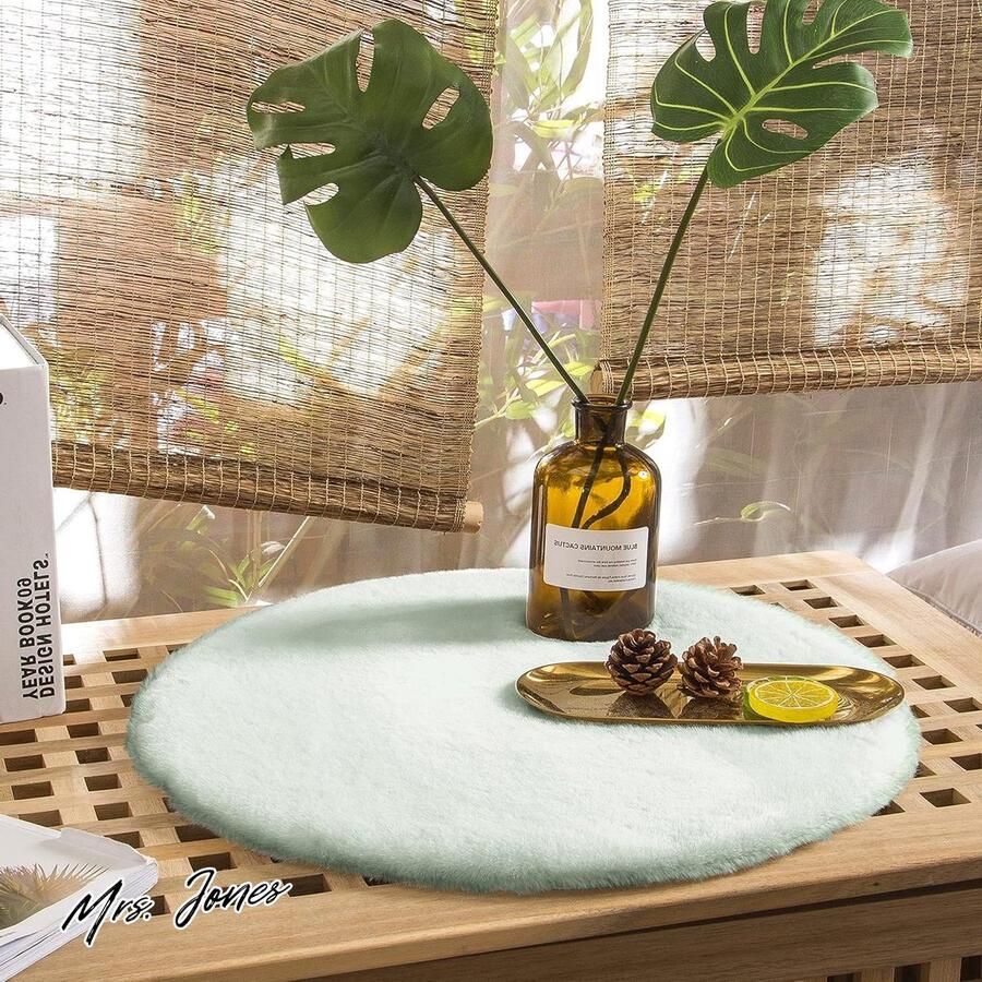 Mrs. Jones Pluizig Imitatiebont Tapijt Konijnenbont Decoratief Hoogpolig Rond Groen 45cm