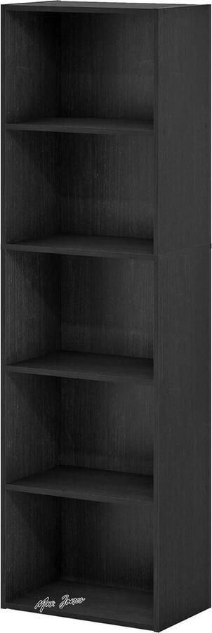 Mrs. Jones Premium Collection 5-Tier Open Boekenkast Omkeerbare Kleur Zwart houtkleur