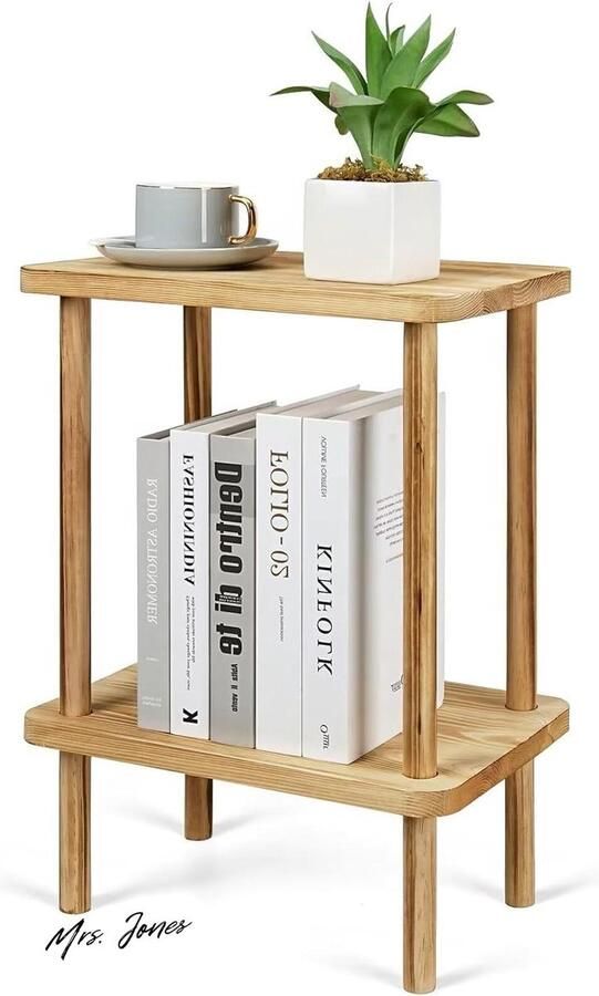 Mrs. Jones Premium Collection Bijzettafel Hout Opbergrek 2 Verdiepingen 40x26x55 cm Kleine Salontafel Slaapkamer Woonkamer Balkon Kantoor Keuken