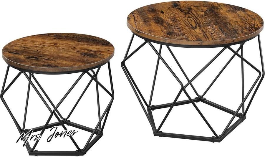 Mrs. Jones Premium Collection Bijzettafels set van 2 Spaanplaat Staal Rustiek bruin Zwart