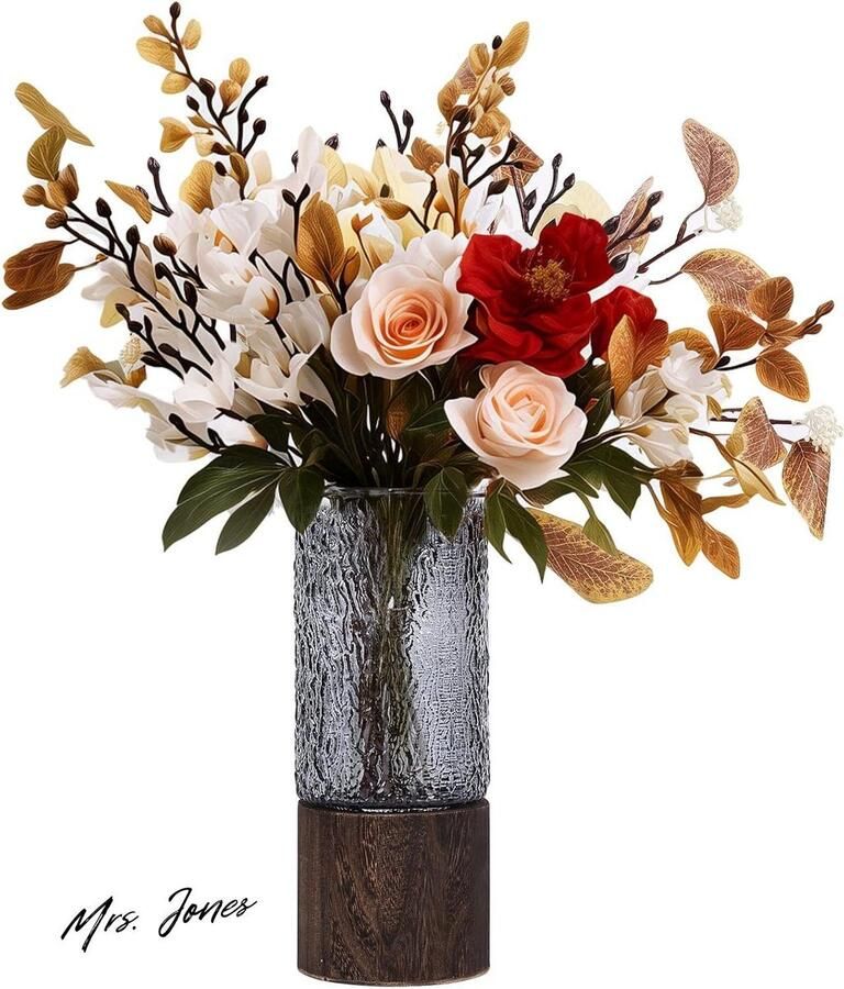 Mrs. Jones Premium Collection Cilindrische glazen vaas met houten sokkel Modern Helder glas Woonkamer slaapkamer keuken Decoratie Bureau