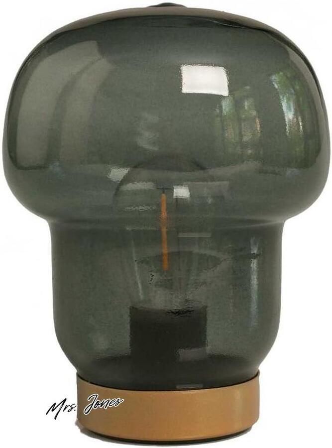 Mrs. Jones Premium Collection Decoratieve lamp Glazen bol Paddenstoel design Metalen voet Warm wit Batterij