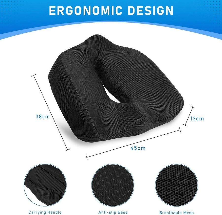 Mrs. Jones Premium Collection Ergonomisch Zitkussen Traagschuim Zwart Orthopedisch Bureaustoel Autostoel