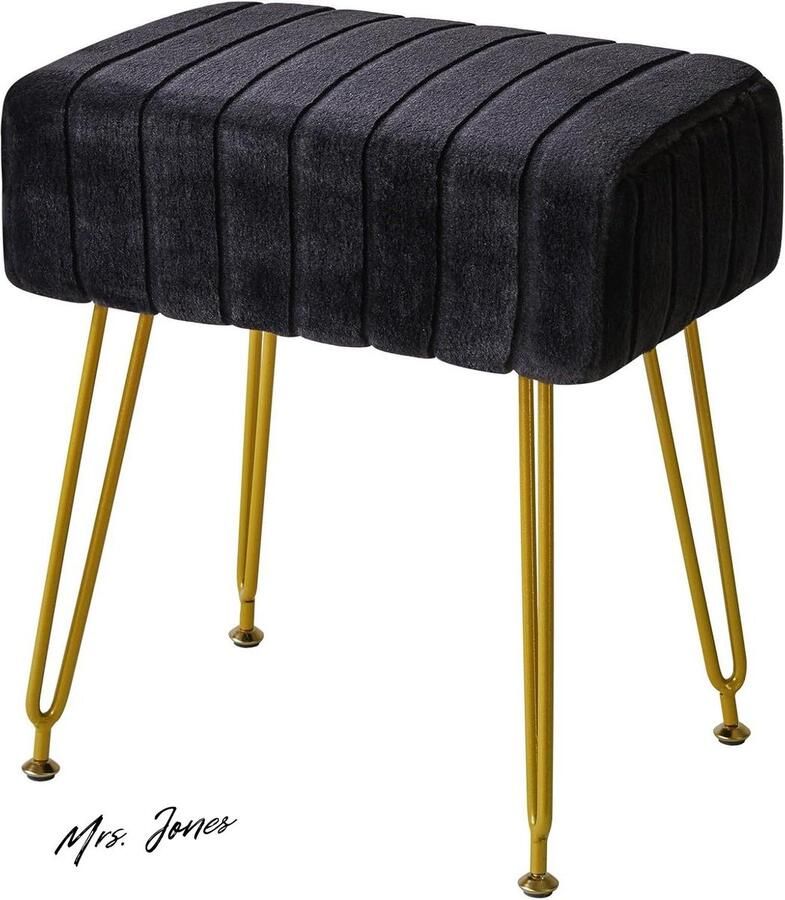 Mrs. Jones Fluweel Rechthoekige Voetensteun Ottomaanse Kruk Make-up Dressoir Stoel Zwart Fluweel Kaptafel Stoel Poef Bankkruk