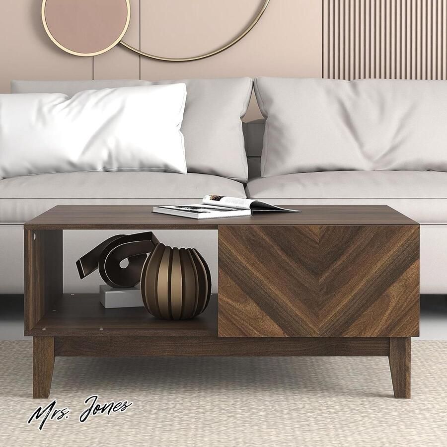 Mrs. Jones Premium Collection Houten Salontafel Viseffect Opbergkast Walnoot Kleur