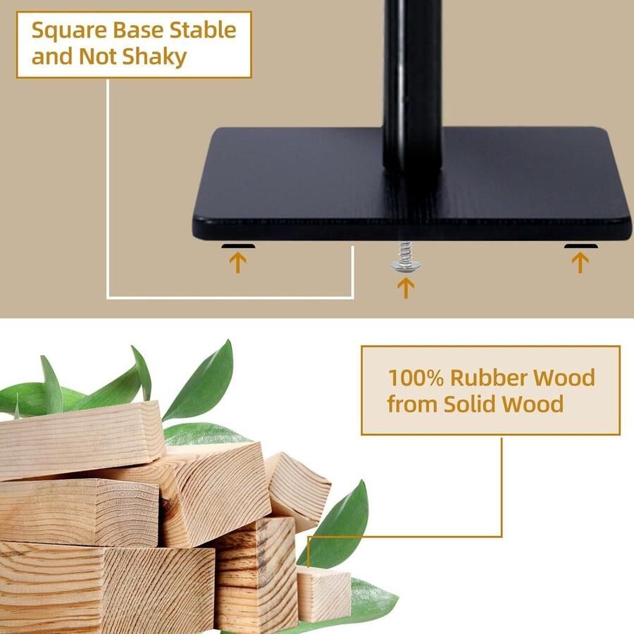 Mrs. Jones Premium Collection Kapstok van Massief Hout Boomvorm Antislip Pad 180cm Hoogte 8 Haken 3 Verstelbare Hoogtes Entree Woonkamer Zwart