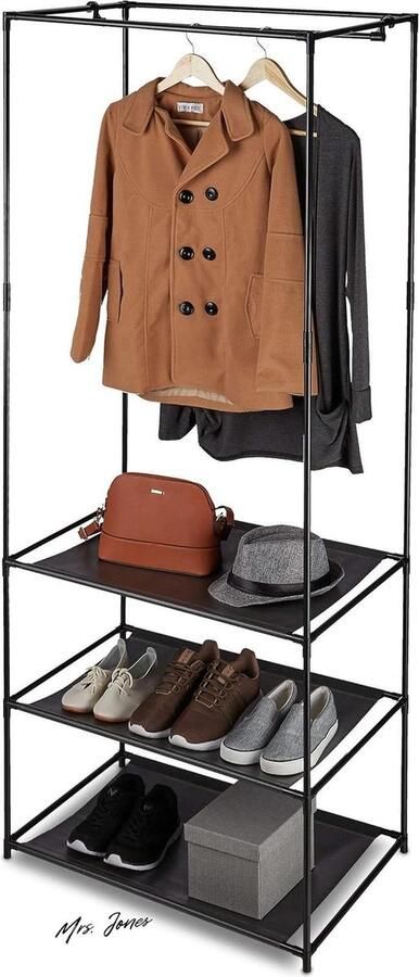 Mrs. Jones Collection Kledingrek met vakken Vouwkast met roede Metaal & stof 1795 x 72 x 48 cm Zwart