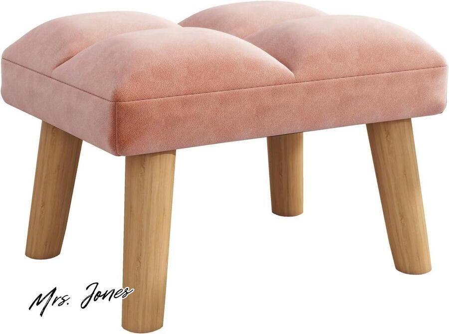 Mrs. Jones Premium Collection Kleine voetenbankkruk Modern Fluweel Roze 40 x 30 x 27 cm