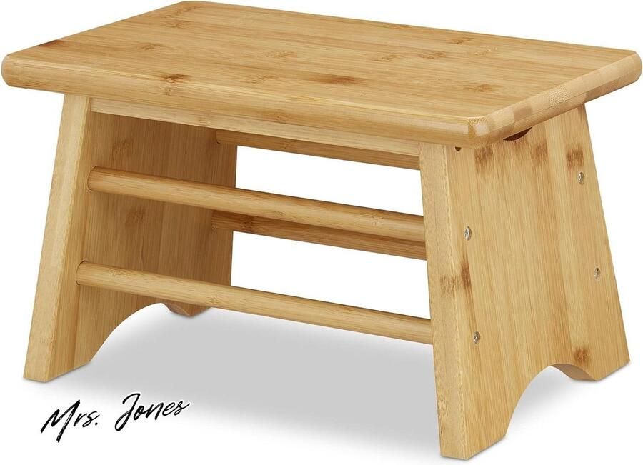 Mrs. Jones Premium Collection Opstapkrukje Bamboe Stevig Tot 100 kg Voetenbankje Kinderkruk Natuur