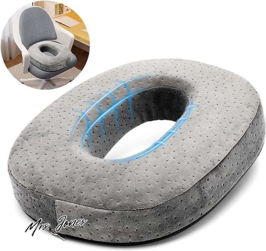 Mrs. Jones Orthopedisch zitkussen rond traagschuim stoelkussen aambeien zitkussen ter ontlasting stoelring stuitbeen ontlasting voor bureaustoel auto bank
