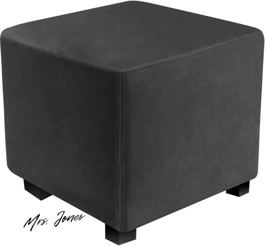 Mrs. Jones Ottomaanse hoes vierkant Ottomaanse hoes bescherming voor voetensteun voetenbank meubels stretch comfortabel fluweel met elastische onderkant (L&W: 33-46 cm H: 38-46 cm zwart) hoes voor voetenbank