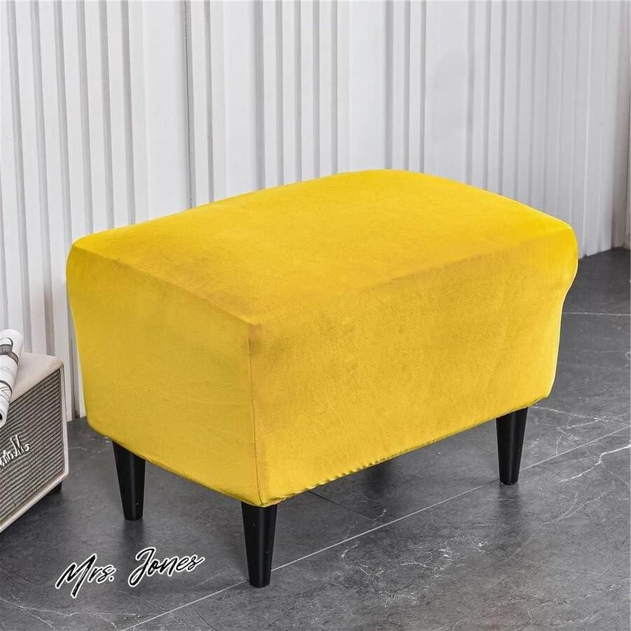 Mrs. Jones Zacht fluwelen Ottomaanse hoes rechthoek stretch voetenbank slipcover elastische bodem afneembare wasbare poef voetensteun kruk beschermer voor woonkamer slaapkamer (geel)