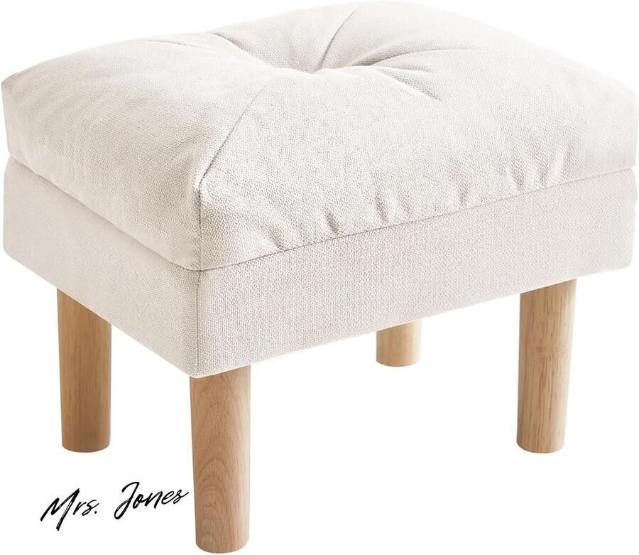 Mrs. Jones Premium Collection Ottomaanse voetkruk Spons gewatteerde zitting Houten kruk 40x29x32 cm Beige