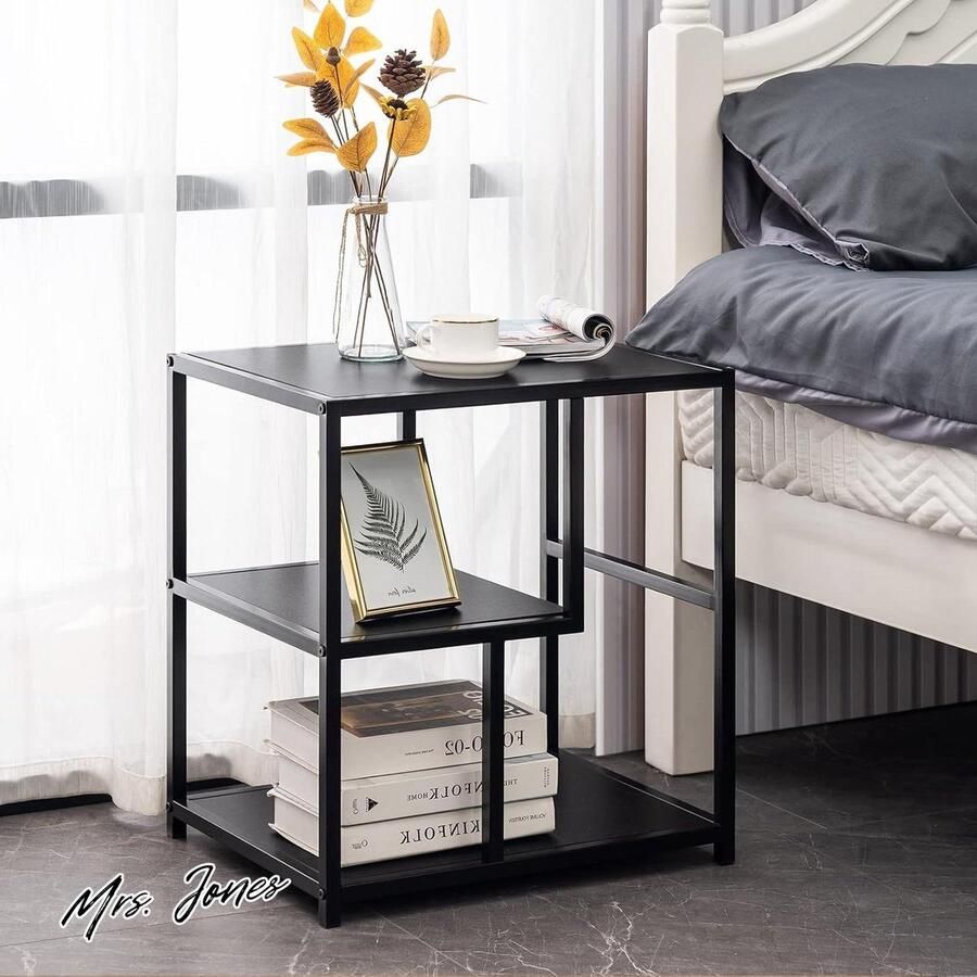 Mrs. Jones Premium Collection Salontafel 3 niveaus 56x40x53 cm Stalen frame Zwart Woonkamer Slaapkamer Kantoor