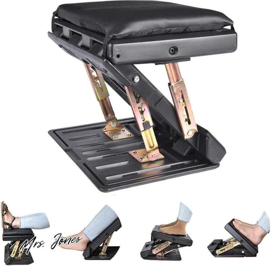 Mrs. Jones Premium Collection Voetensteun onder Bureau Verstelbaar Ergonomisch Massage Kantoor Thuis Zwart