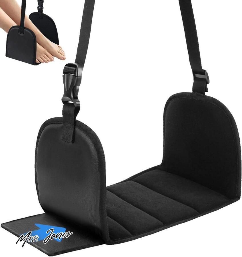 Mrs. Jones Premium Collection Voetsteun voor vliegtuig Reisvoetensteun Traagschuim Verstelbaar Draagbaar Beensteun Zwart