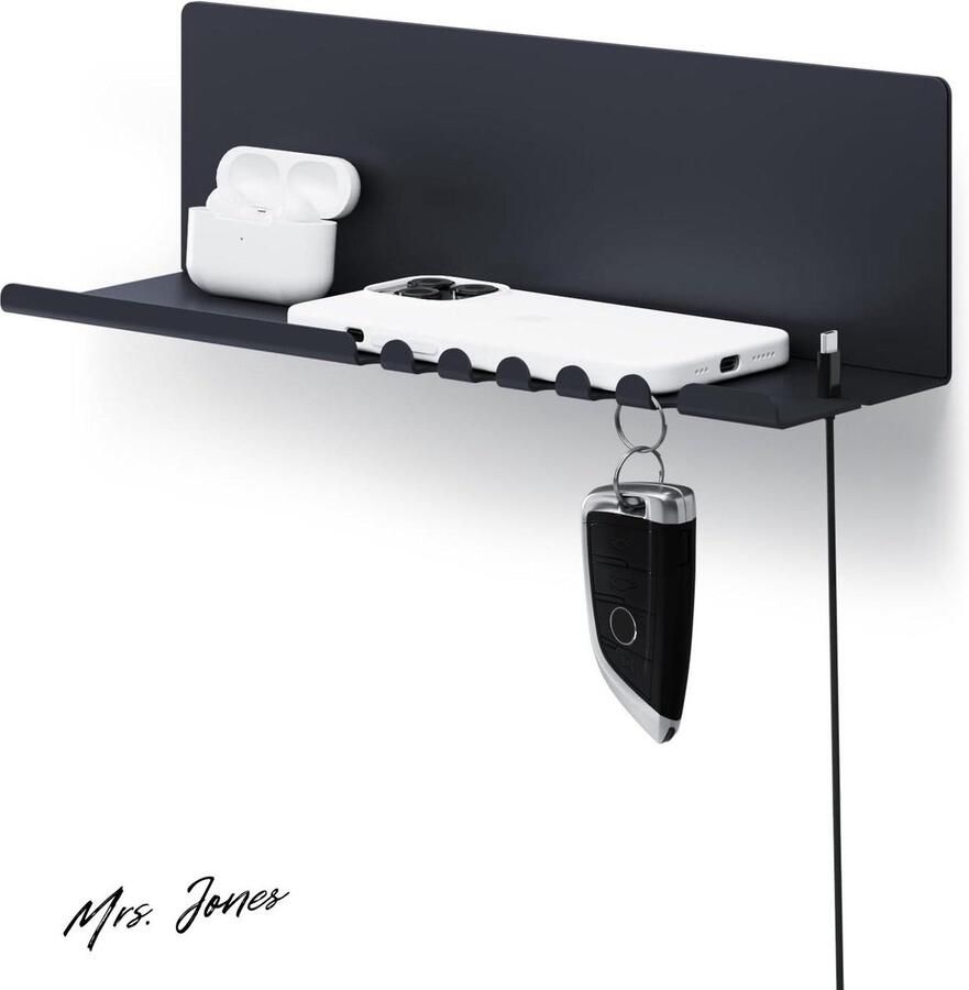 Mrs. Jones Helke Wandplank Sleutelhaken Kabelhouder Zwart Organizer voor sleutels brieven en kleine voorwerpen