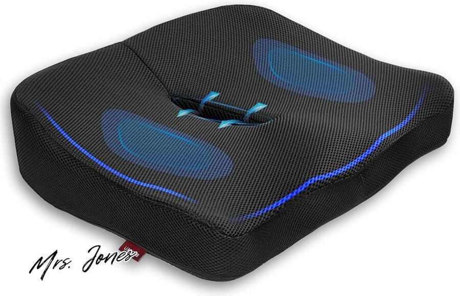 Mrs. Jones Zitkussen 100% Pure memory foam Geventileerd ergonomisch ontwerp kussen stuitbeen verlicht rug heup stuitbeen ischias pijn voor bureaustoel autostoel rolstoel-zwart