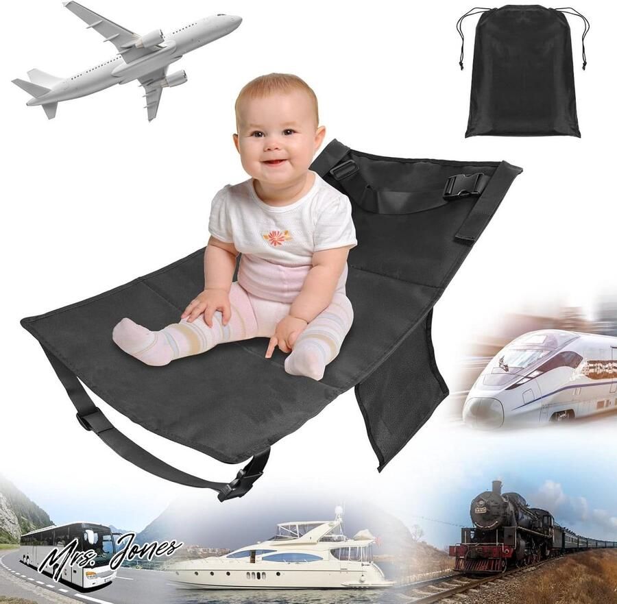 Mrs. Jones Premium Collection Zitverlenging Kinderen Vliegtuig Voetsteun Draagbaar Reizen Zwart