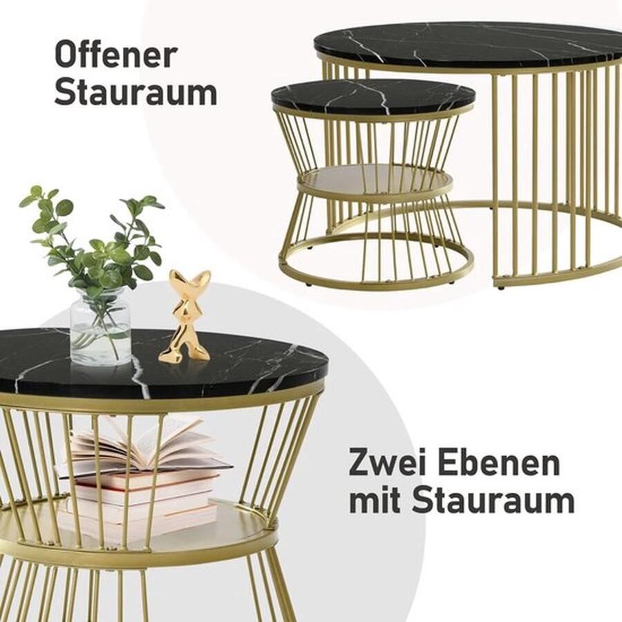 Mrs. Jones Premium Salontafel 2-Delig Marmer Leisteenblad Marmerlook 70 x 70 x 45