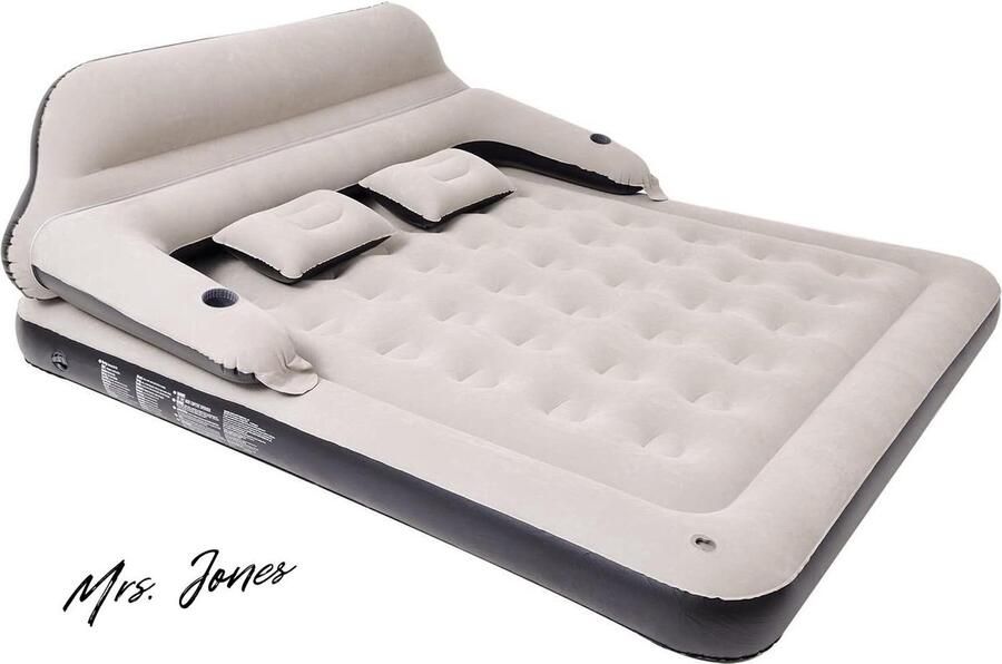 Mrs. Jones Queen Size luchtmatras opblaasbaar bed met kussens comfortabel slapen
