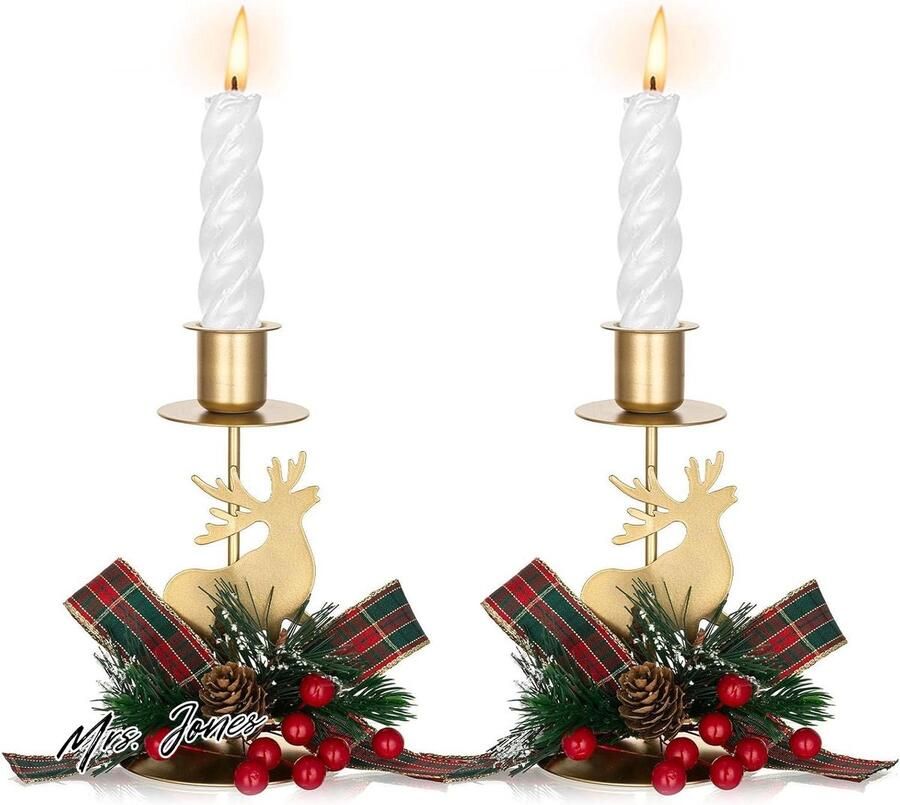 Mrs. Jones Rendier Kandelaar Houders Met Kerst Boog Decor Gouden Kandelaar Houder Set Van 2 Decoratieve Stag Kaarsenstandaards Centerpieces Voor Kerst Tafel Schouw Decoratie