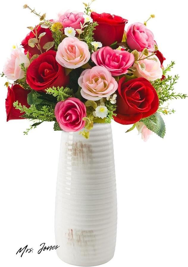 Mrs. Jones Retro Witte Keramische Geribbelde Vaas Modern Boeren Decoratieve Vaas Rustiek Huis Decor Ideaal voor Pampagras & Bloemen Boekenplank Haardmantel Tafel Hal en Woonkamer Decoratie