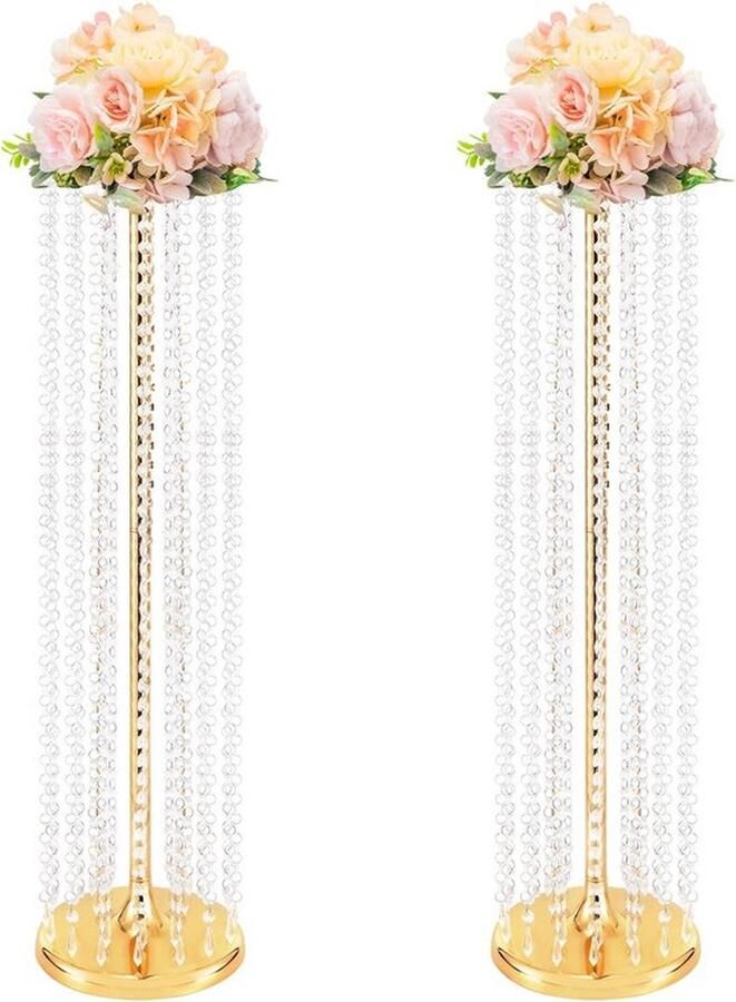 Mrs. Jones Rêverie Luxe Set van 2 Gouden Kristallen Bloemenvazen Vazen 90 cm Hoge Bloemvaashouders Tafel Decoratie voor Bruiloften Feestdecoratie