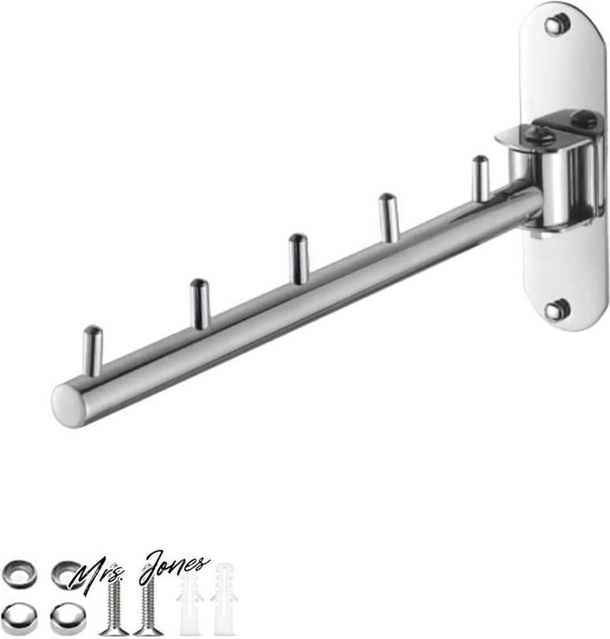 Mrs. Jones Roestvrijstalen kledinghaak draaibaar inklapbaar handdoekhouder wandmontage