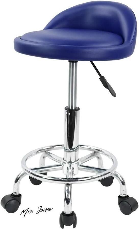 Mrs. Jones Rol kruk Bureaustoel Schommelstoel Hoogte verstelbaar Draaibare kruk met lage rugleuning en voetensteun gemaakt van PU-leer blauw ergonomisch comfortabel