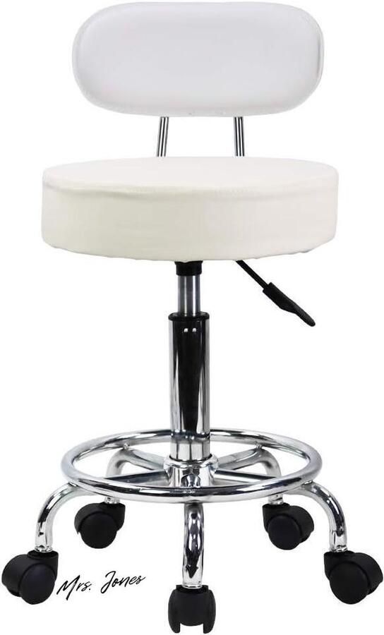 Mrs. Jones Rol kruk Schommelstoel Bureaustoel Hoogte verstelbaar Draaibare kruk met lage rugleuning en voetensteun gemaakt van PU-leer Wit Ergonomisch Verstelbaar