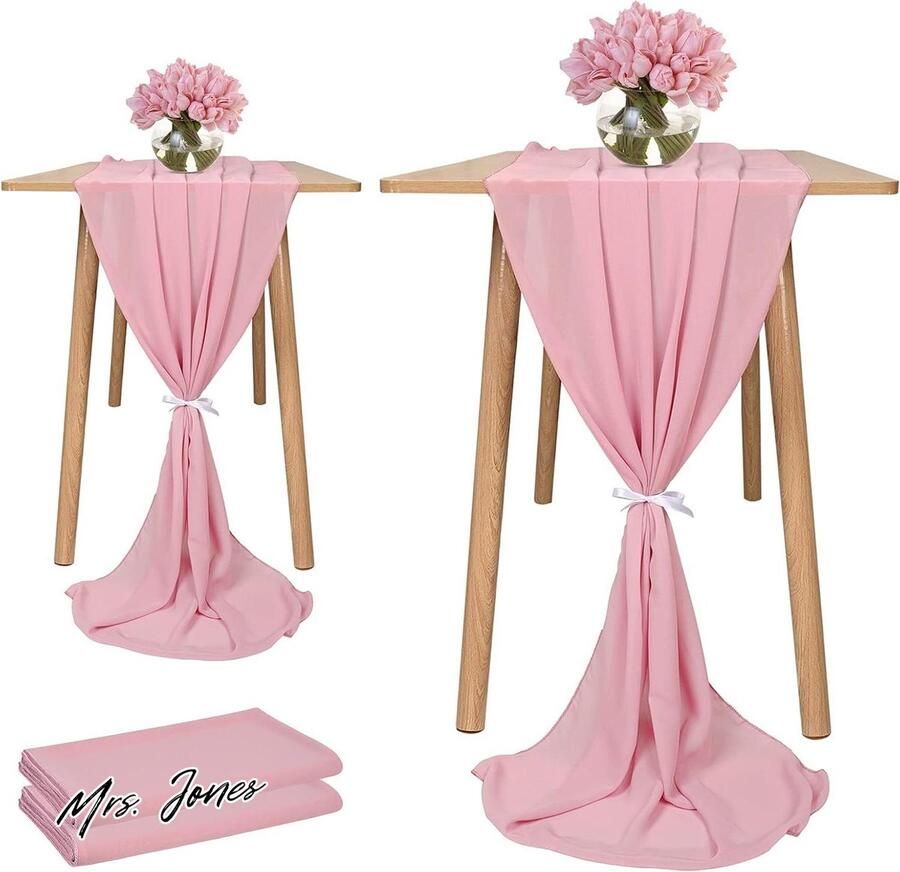 Mrs. Jones Romantic Wedding Table Runner 10ft Sheer Chiffon Dusty Rose 70 x 300 cm Wedding Birthday Party Bridal Baby Shower Decorations