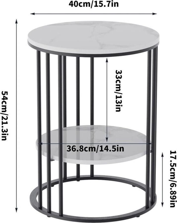 Mrs. Jones Ronde Bijzettafel 2 Laags Salontafel Nachtkastje Modern Marmer salontafel Nachtkastjes modern Wit Zwart