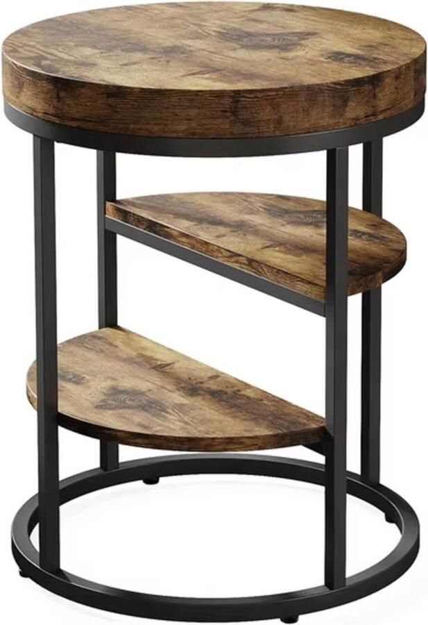 Mrs. Jones Ronde bijzettafel Eindtafel Sidetable Koffietafel Rond Industrieel Hout en metaal Bruin Zwart 50cm