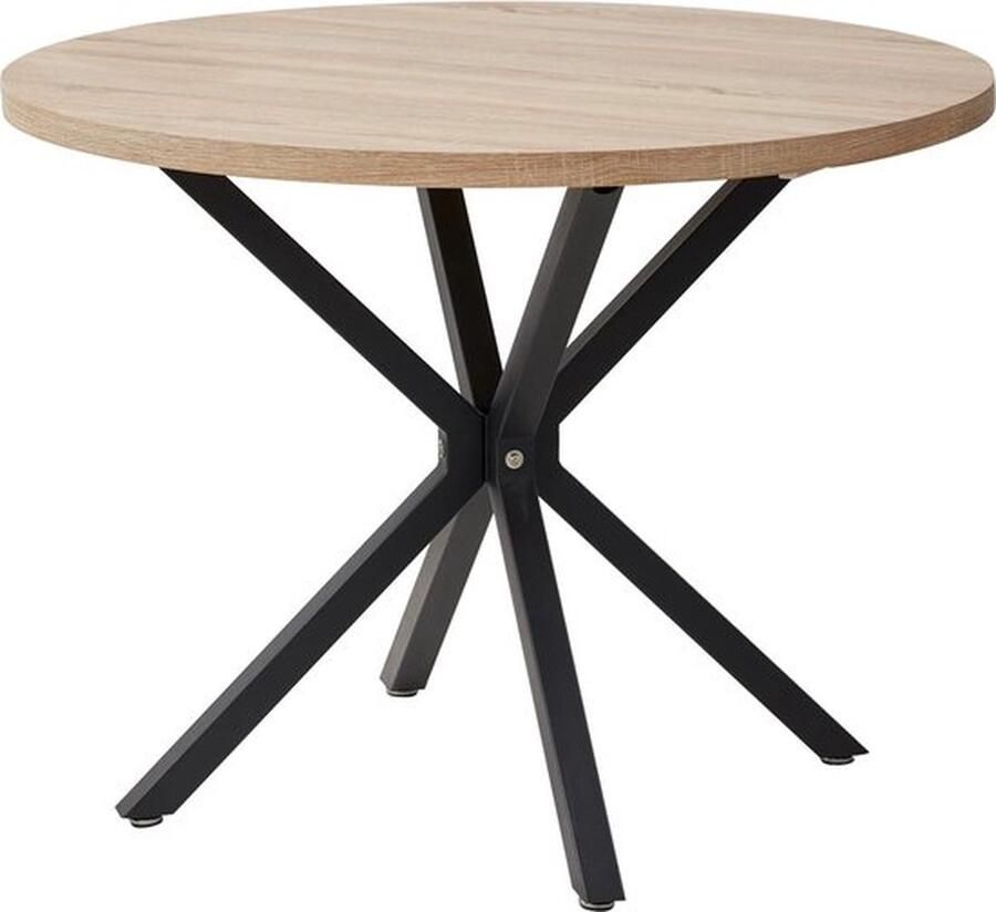 Mrs. Jones Massief Houten Eettafel Nordic Ronde Tafel Stalen Frame Koffietafel Woonkamer Kantoormeubilair 100cm Lichtbruin