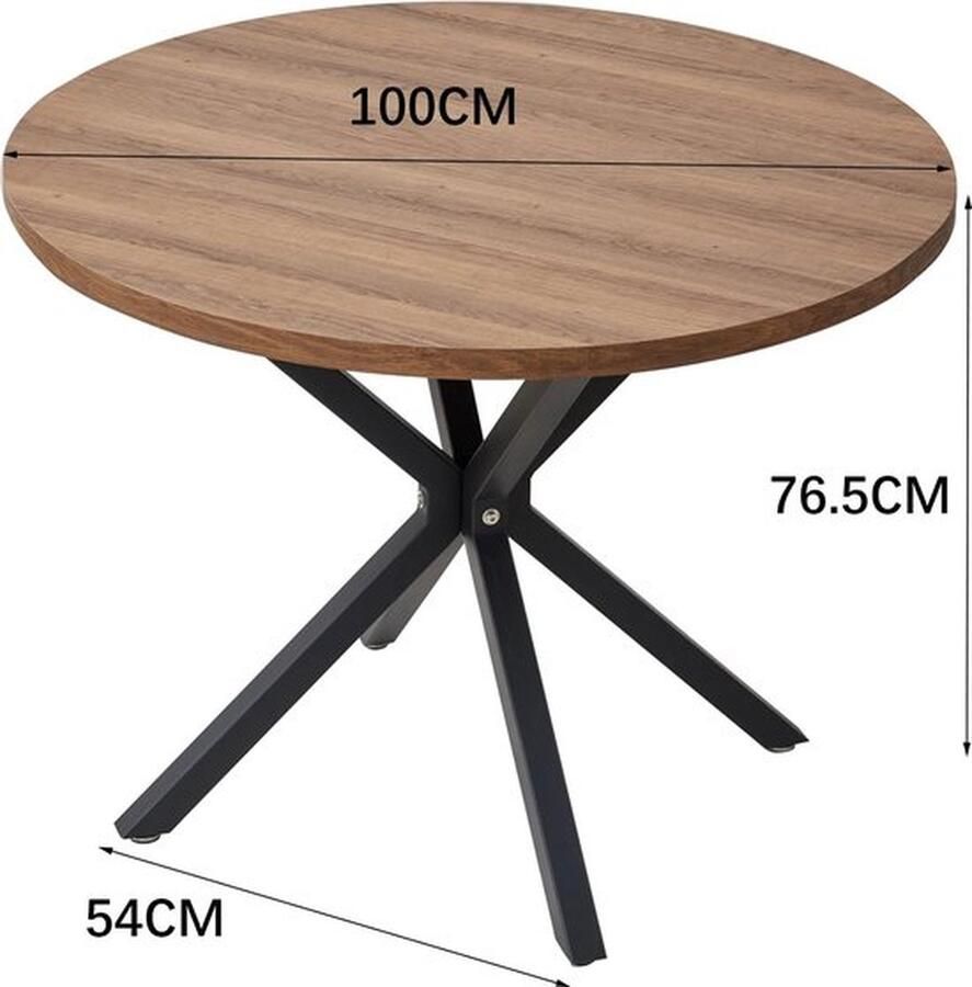 Mrs. Jones Massief Houten Eettafel Nordic Ronde Tafel Stalen Frame Koffietafel Woonkamer Kantoormeubilair 100cm Donkerbruin