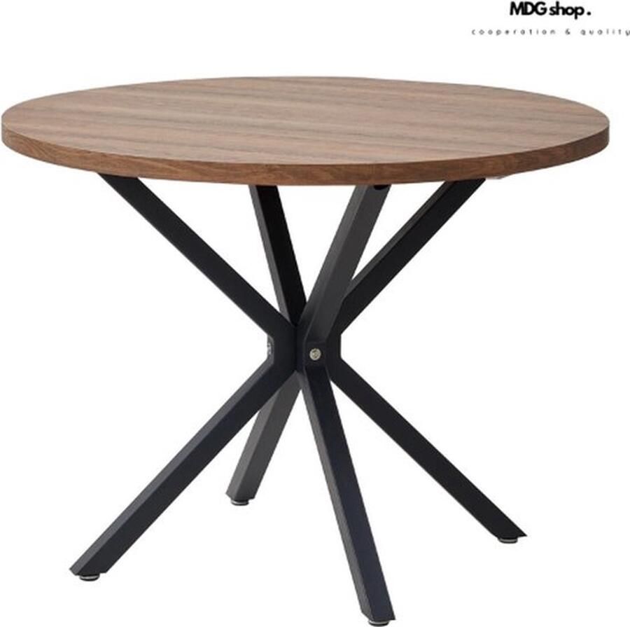 Mrs. Jones Ronde eettafel Keukentafel Ronde keukentafel voor 4 personen Stalen frame Hout tafelblad