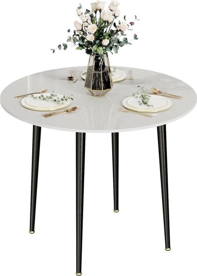 Mrs. Jones Ronde Eettafel Marmer look Eettafel rond Eettafels Eettafel marmerlook Eettafel marmer wit Metaal MDF Wit